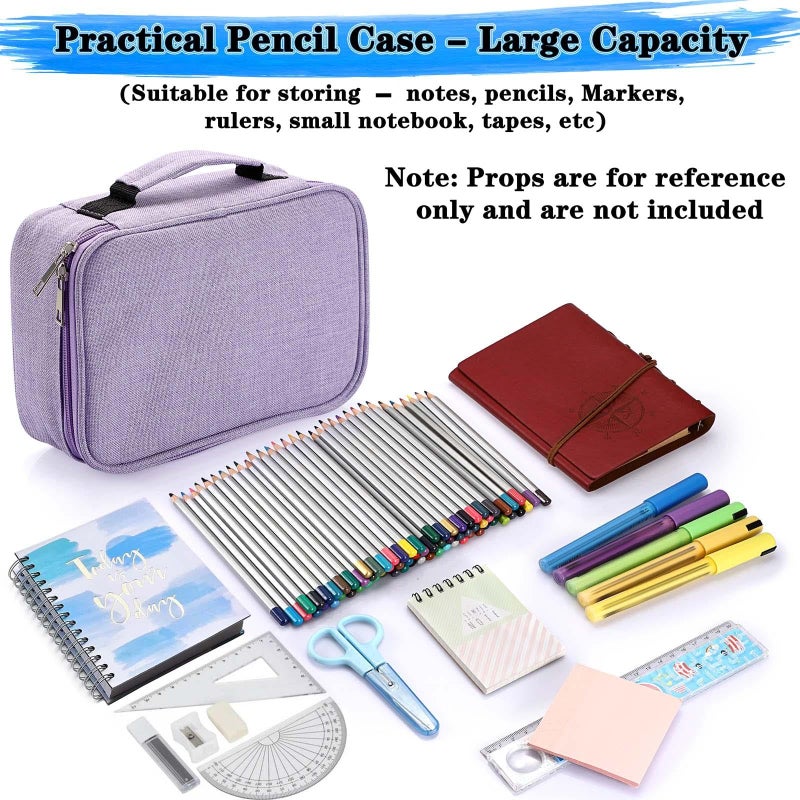 BTSKYÂ® High Capacity Zipper Pens Pencil Case- Multi-Functional Stationery Pouch 72 Slots Colored Portable Pencil Bags With 2 Removable Sleeves(Purple) - Image 2